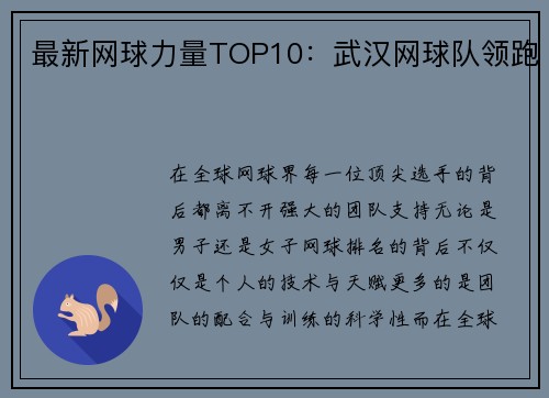 最新网球力量TOP10：武汉网球队领跑