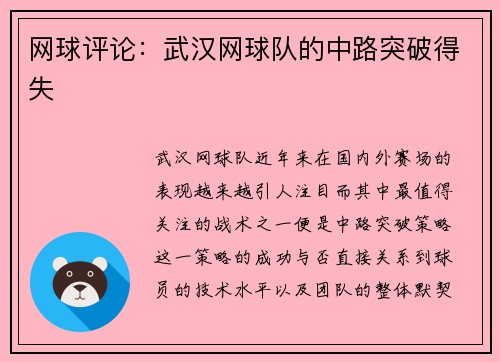 网球评论：武汉网球队的中路突破得失